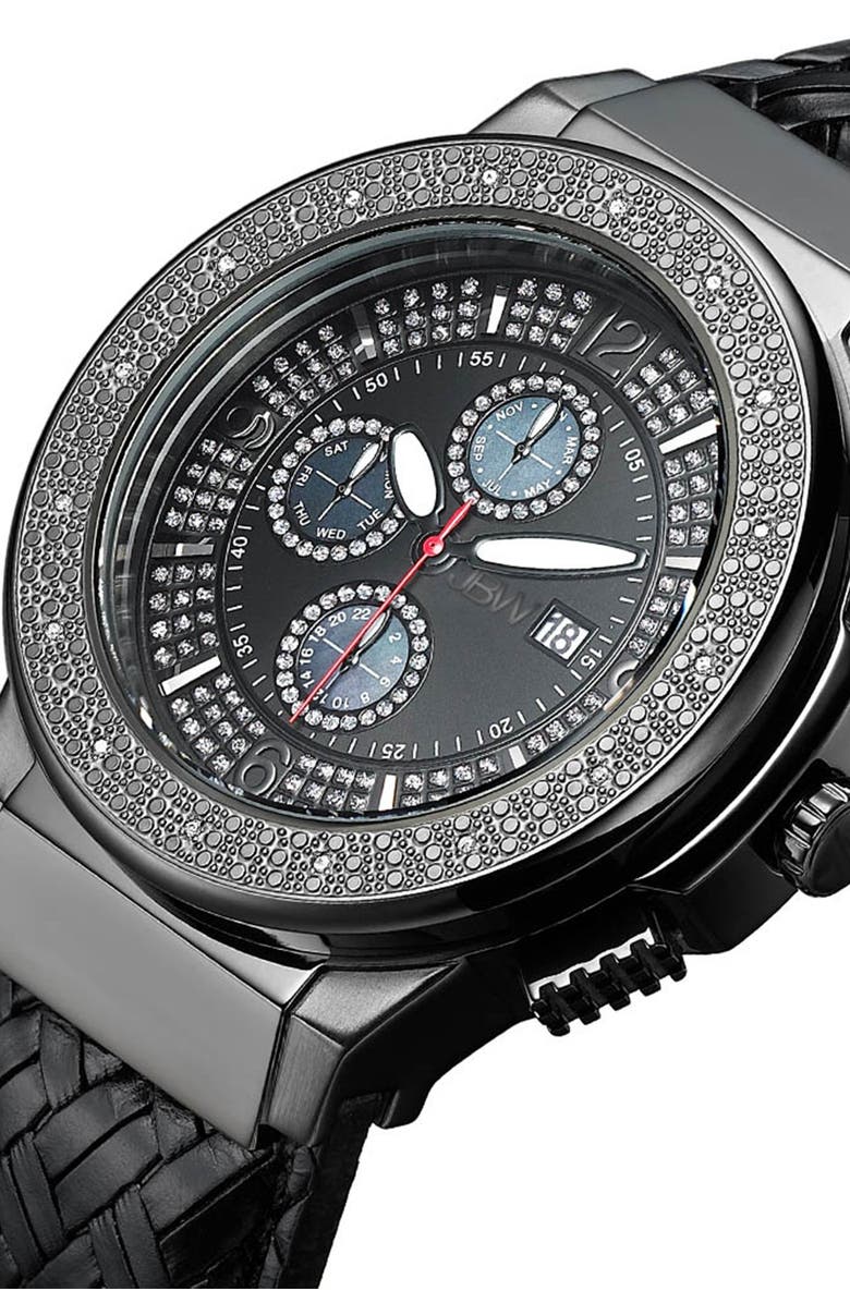 JBW s Saxon Embossed Diamond Leather Watch, 46mm - 0.16 ctw, Alternate, color, 