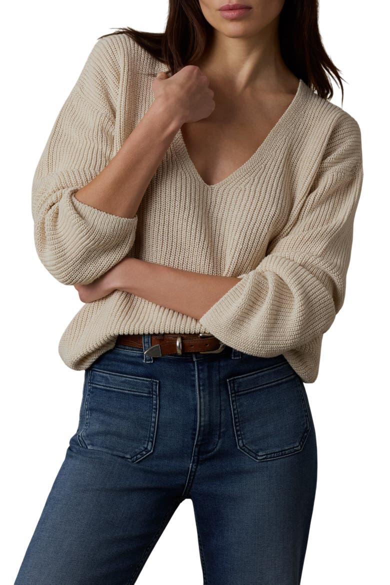 Miramar Stripe Deep V-Neck Sweater, Main, color, SUMMER SAND