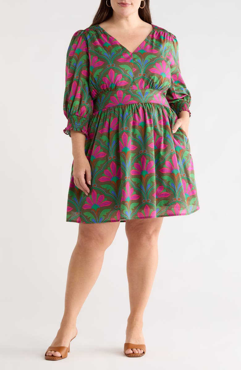 SUGARLIPS Evanna Floral Print Long Sleeve Dress, Main, color, Kelly-Green-Pink