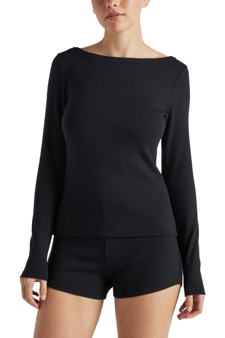 Serene Rib Long Sleeve Top, Main, color, Black