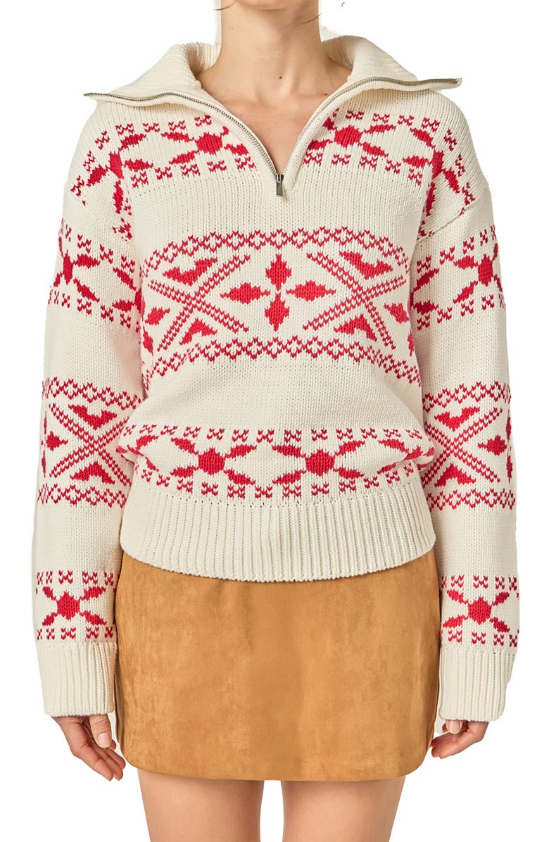 English Factory Patterned Half Zip Sweater, Alternate, color, 