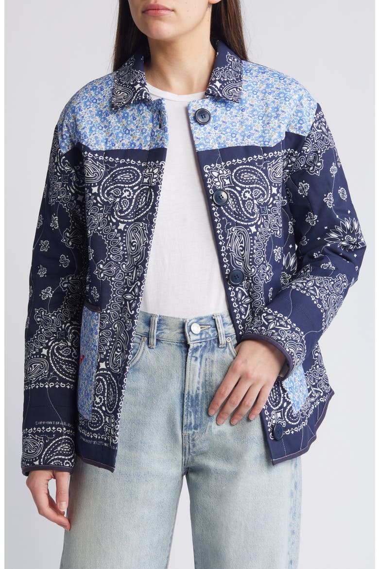 x Liberty London Mixed Print Quilted Jacket, Main, color, NAVY