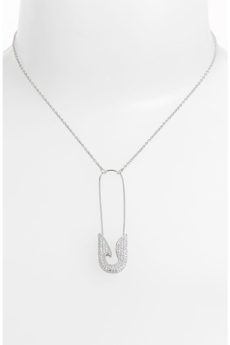 'Bejewelled Safety Binns' Pendant Necklace, Main, color, SILVER