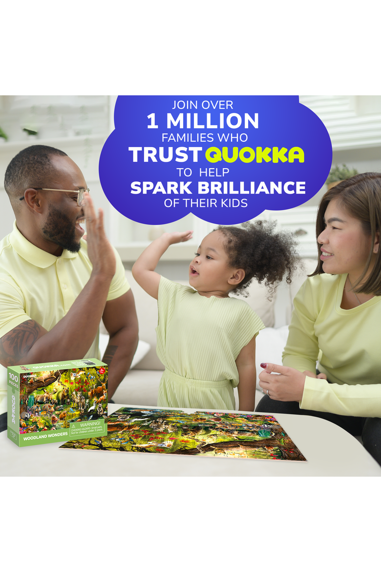 Kids Jigsaw Puzzle Set - Illustrated 100-Piece Puzzles with Educational Themes, Alternate, color, Forest