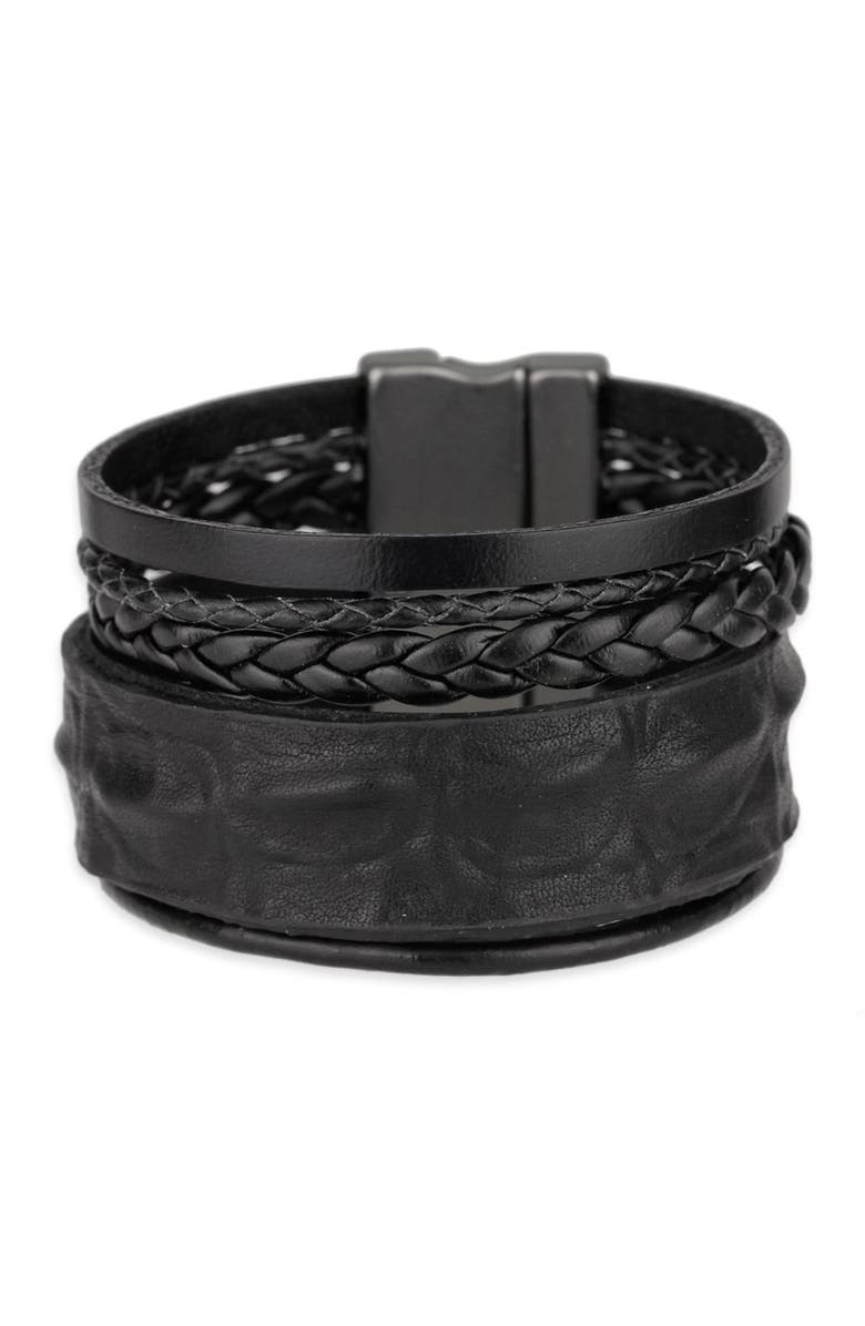 SAACHI Black Rumple Leather Strand Bracelet, Alternate, color, Black