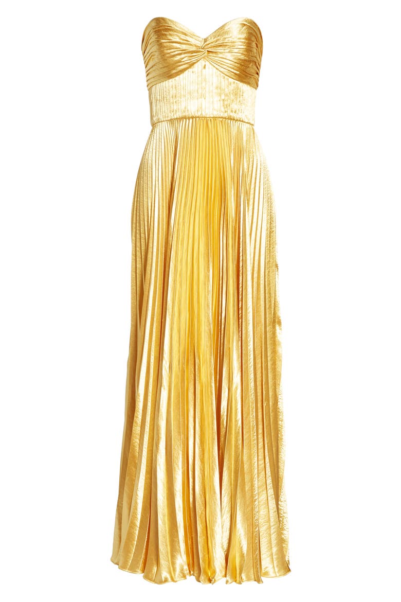 Belle Pleated Satin Strapless Gown, Alternate, color, GOLD