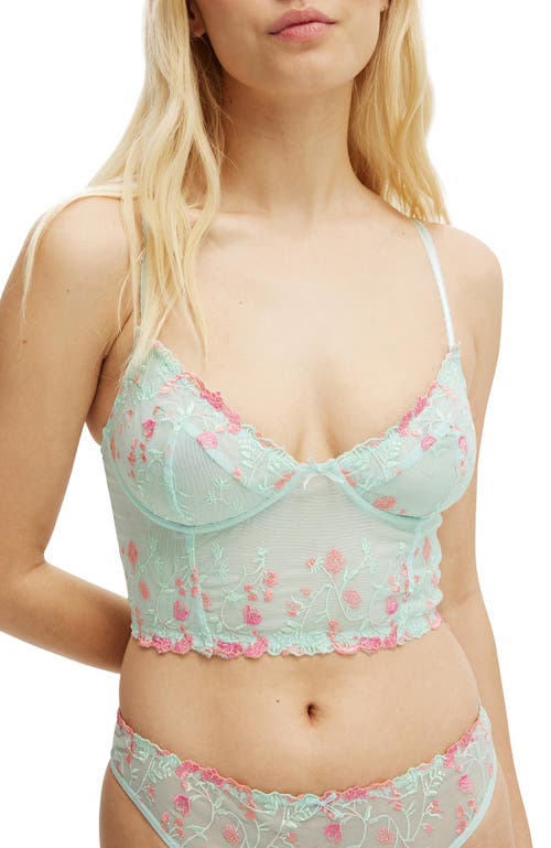 Cotton On Body Margot Embroidered Mesh Longline Bralette In Green