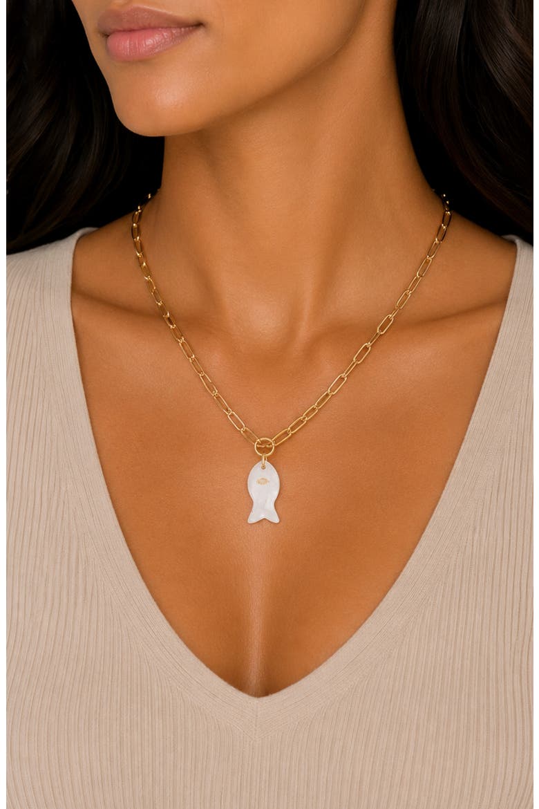Sirena Fish Pendant Necklace, Alternate, color, GOLD WHITE AGATE
