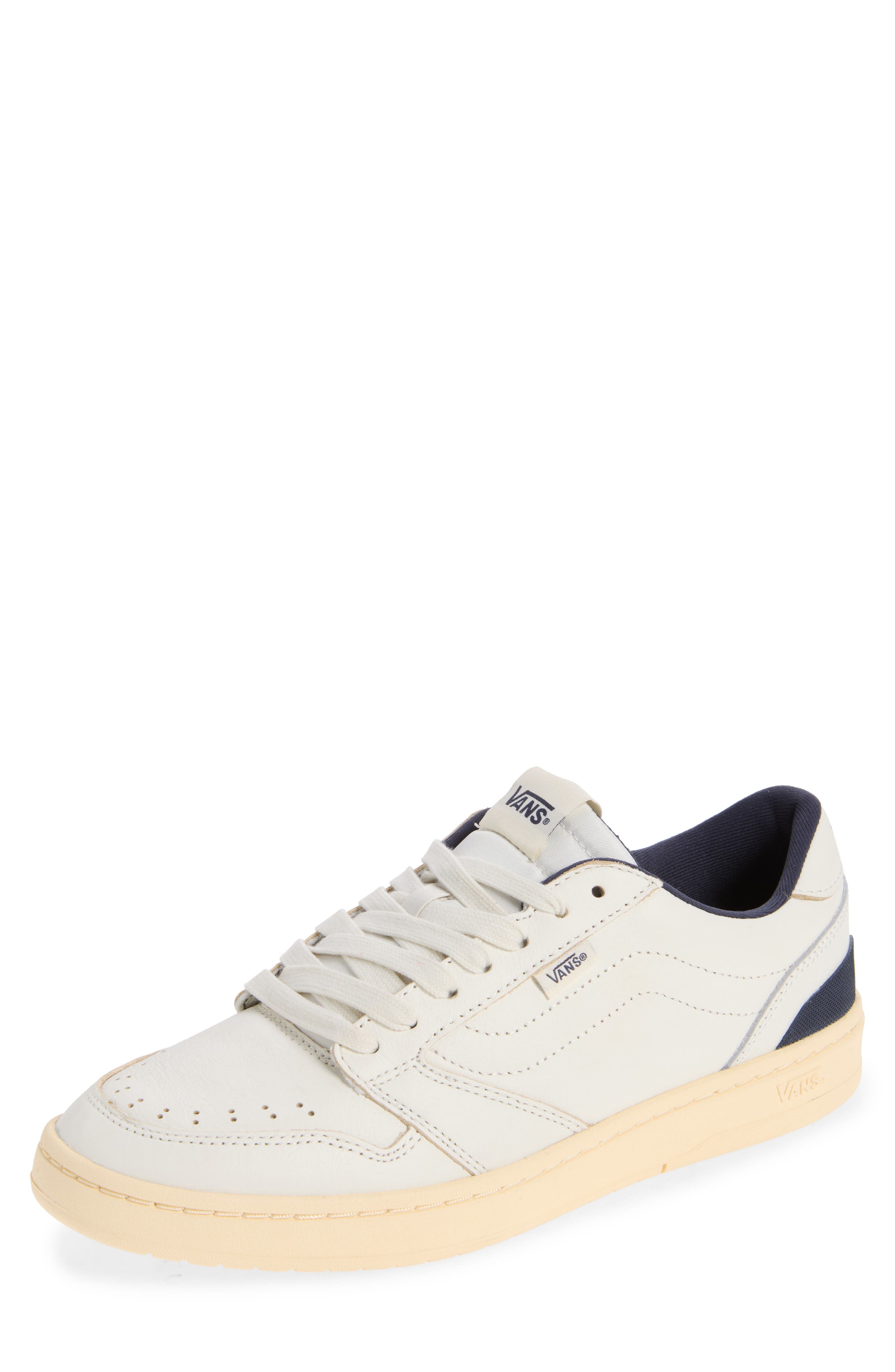 Court Low Leather Sneaker, Main, color, WHITE/NAVY