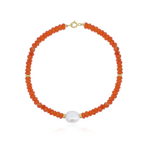 Carnelian Bead Pearl Bracelet