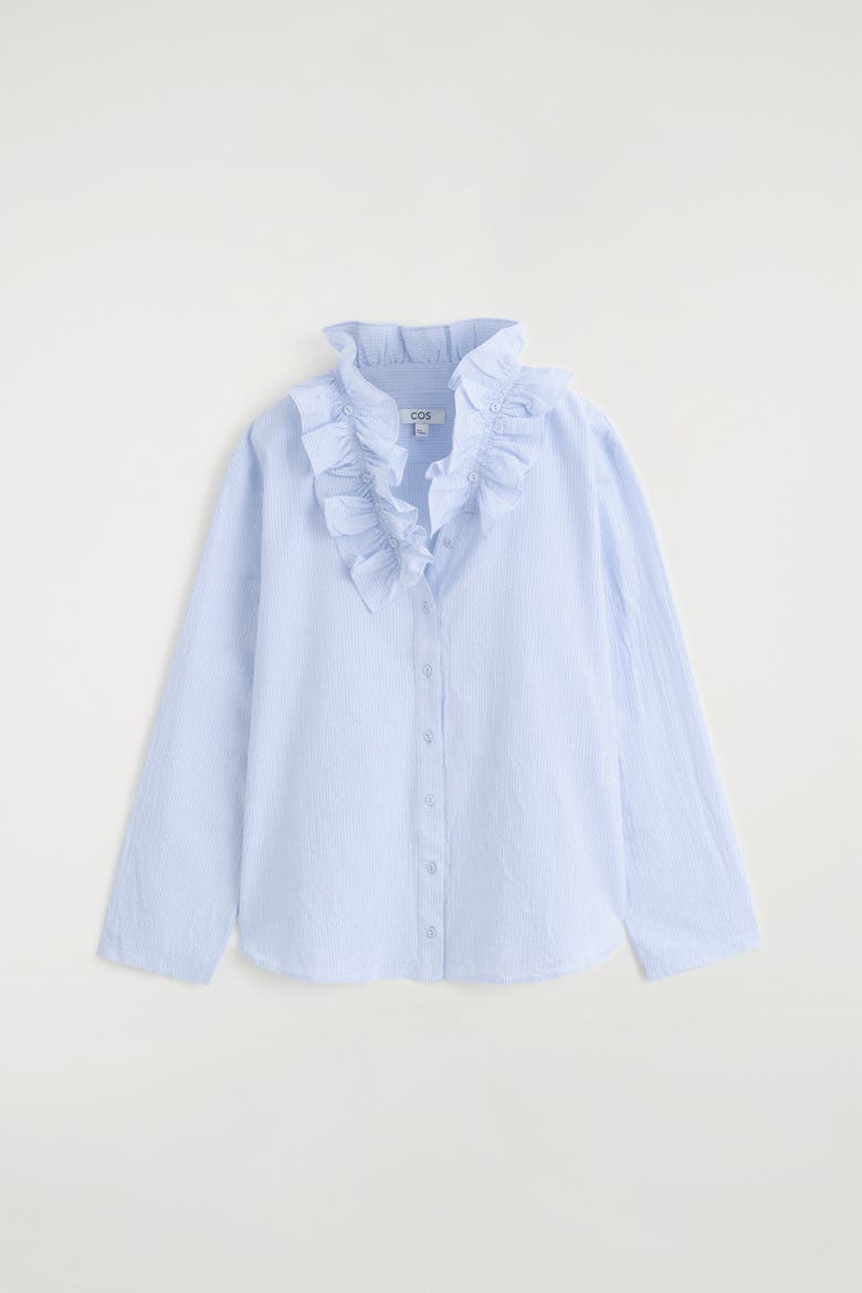 Ruffle-collar Seersucker Blouse, Alternate, color, BLUE / STRIPED