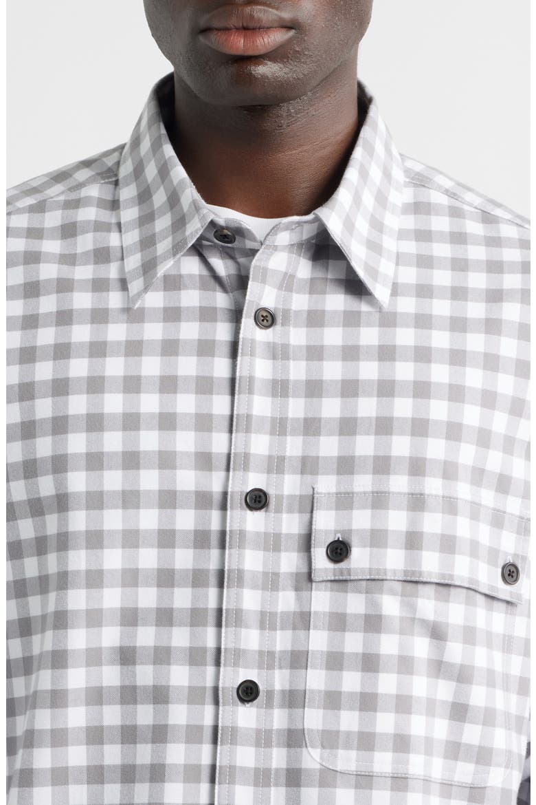 Oversize 4-Bar Gingham Check Flannel Button-Up Shirt, Alternate, color, MEDIUM GREY