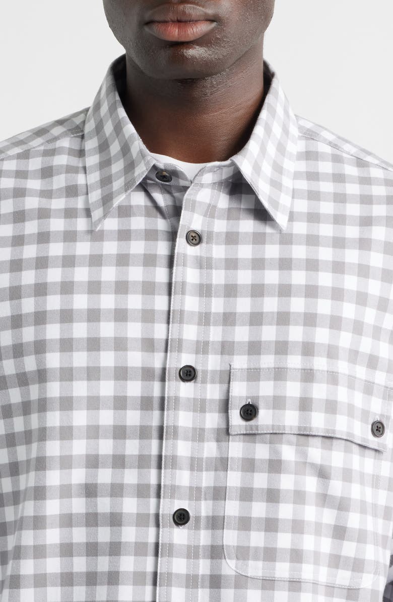 Thom Browne Oversize 4-Bar Gingham Check Flannel Button-Up Shirt, Alternate, color, Medium Grey