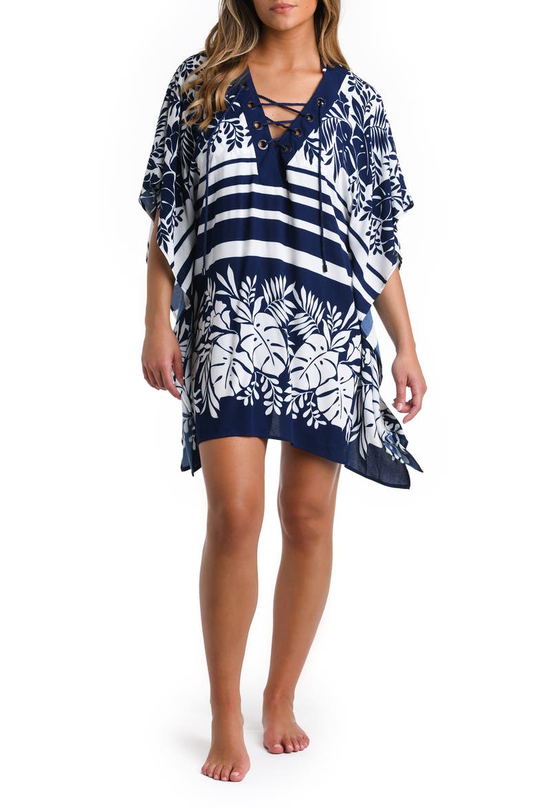 Lace-Up Cover-Up Caftan, Main, color, INDIGO