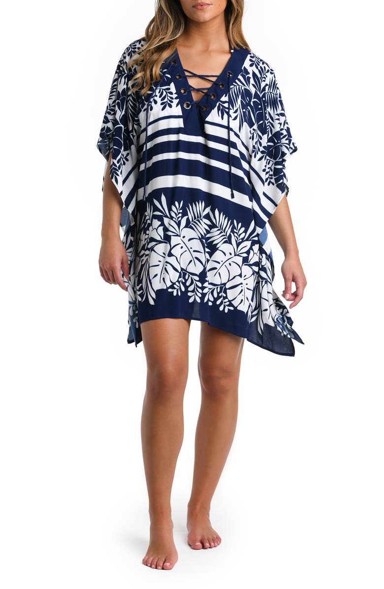 La Blanca Lace-Up Cover-Up Caftan, Main, color,