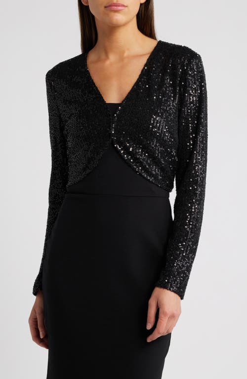 Chelsea28 Sequin Long Sleeve Bolero in Black 