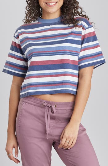 Unionbay Lewiston Nila Stripe Crop Cotton Jersey T-shirt In Blue
