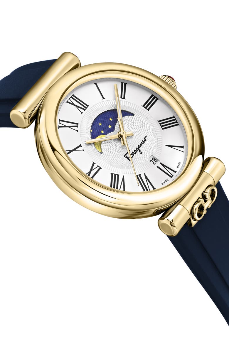 FERRAGAMO Classic Silicone Strap Watch, 42mm, Alternate, color, Gold