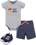 Hudson Baby Cotton Bodysuit, Shorts and Shoe Set
