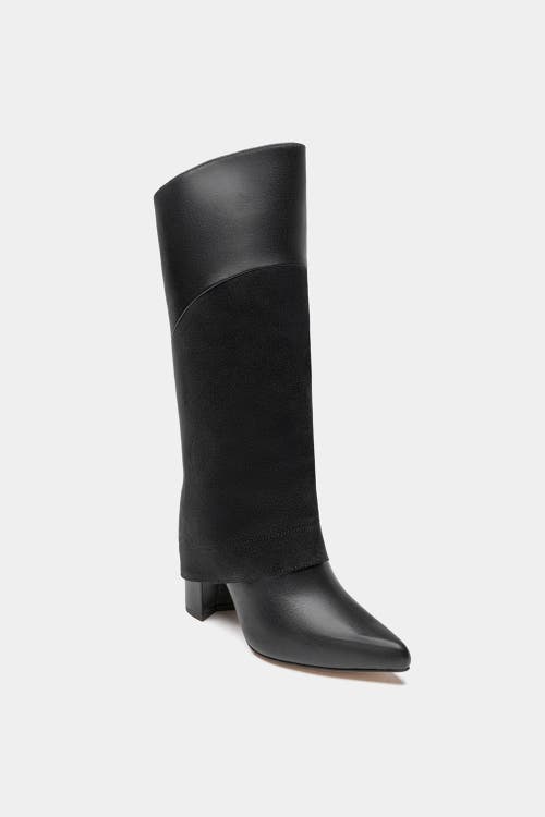 Dante Leather Tall Overlay Boots Vanilla In Black