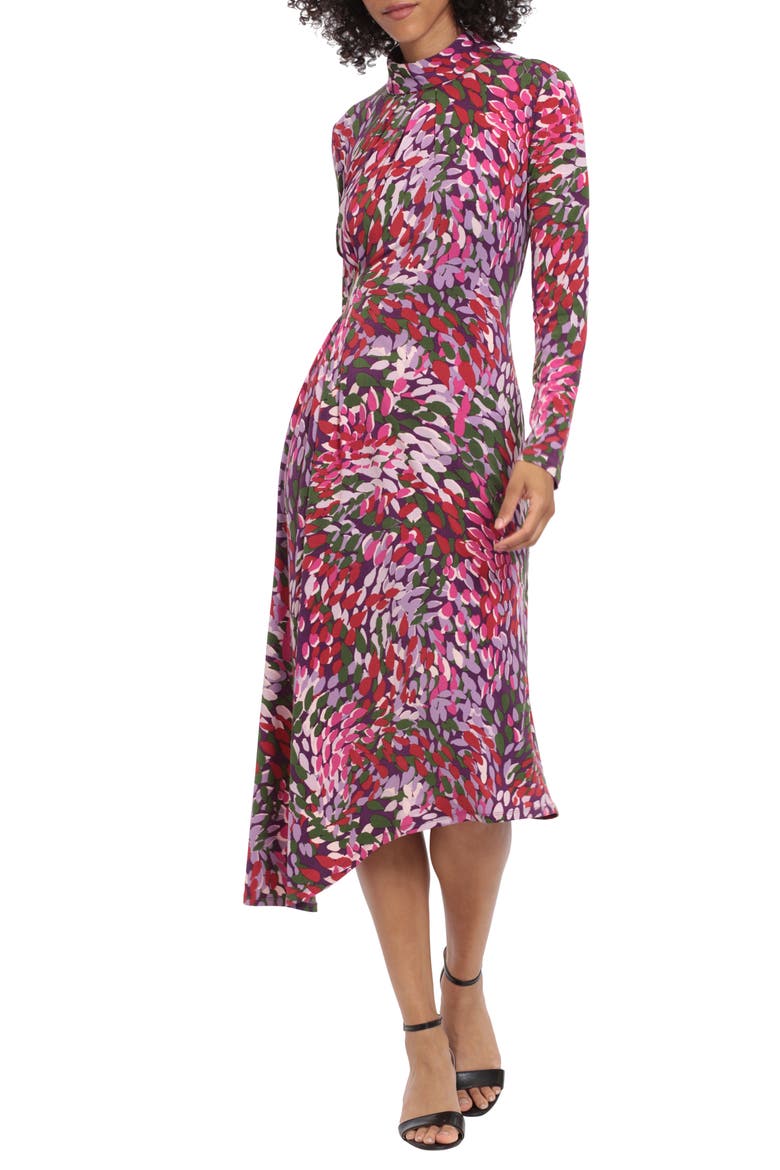 Asymmetric Mock Neck Long Sleeve Dress, Main, color, PURPLE/ LILAC