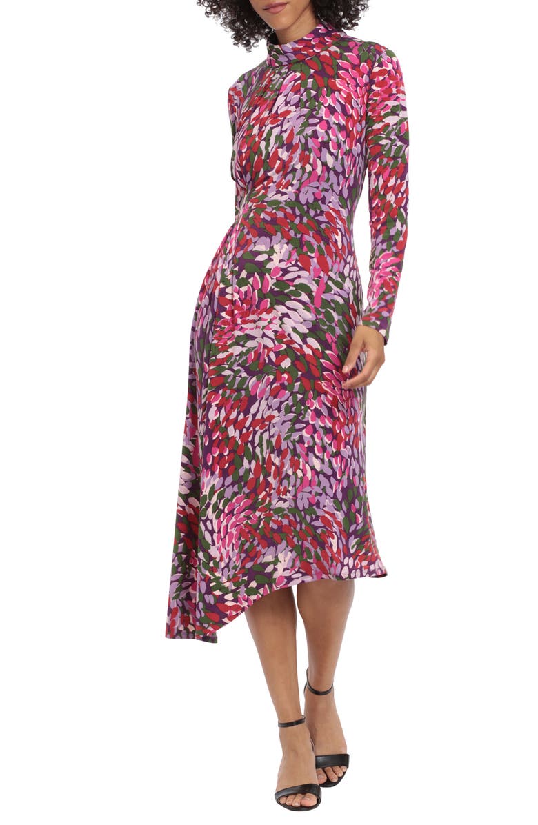 Maggy London Asymmetric Mock Neck Long Sleeve Dress, Main, color,