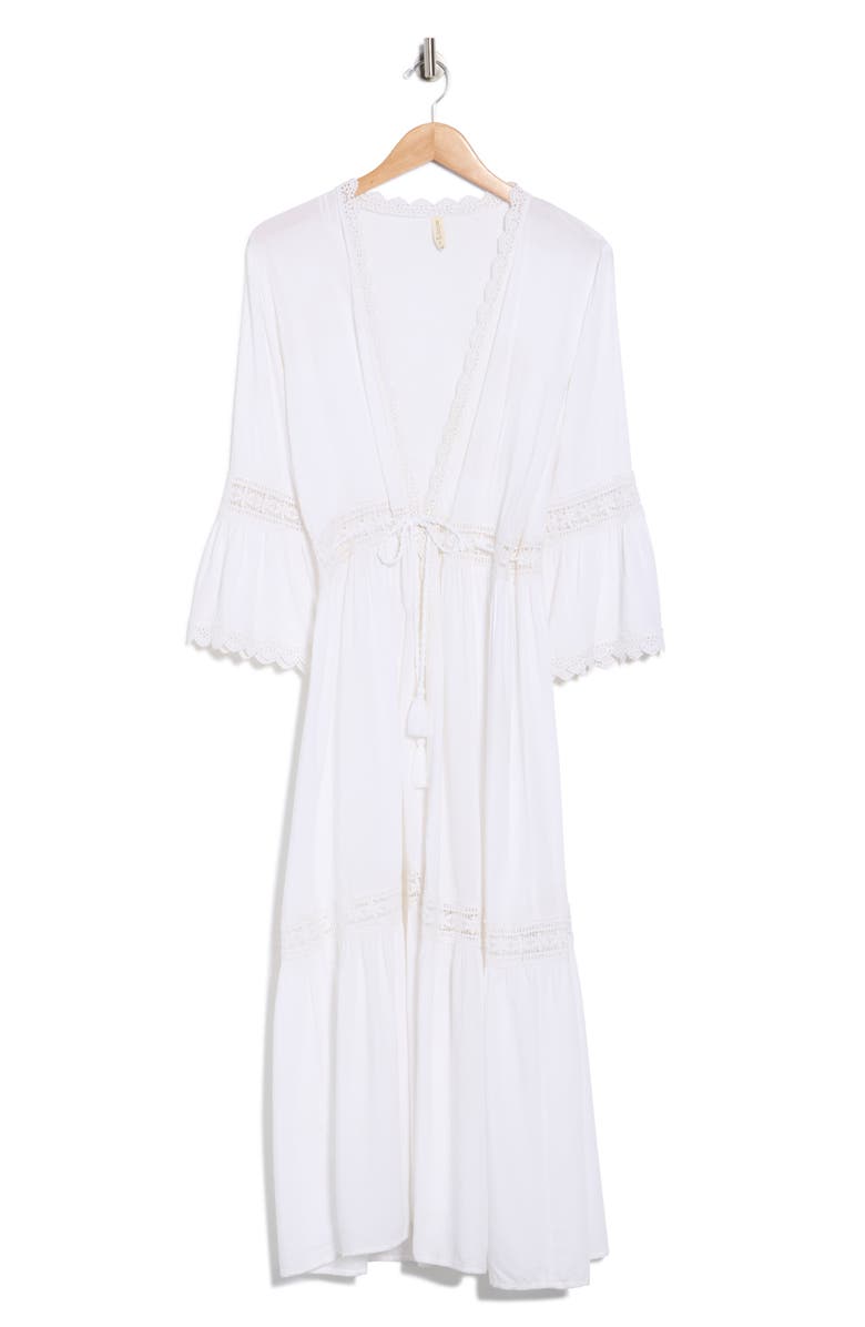 BOHO ME Open Front Lace Inset Cover Up, Alternate, color, White