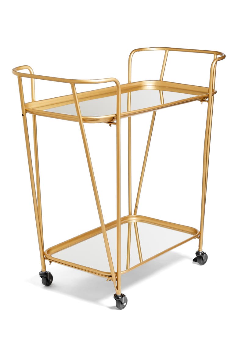Metal Mirrored Rolling Bar Cart, Main, color, METALLIC GOLD