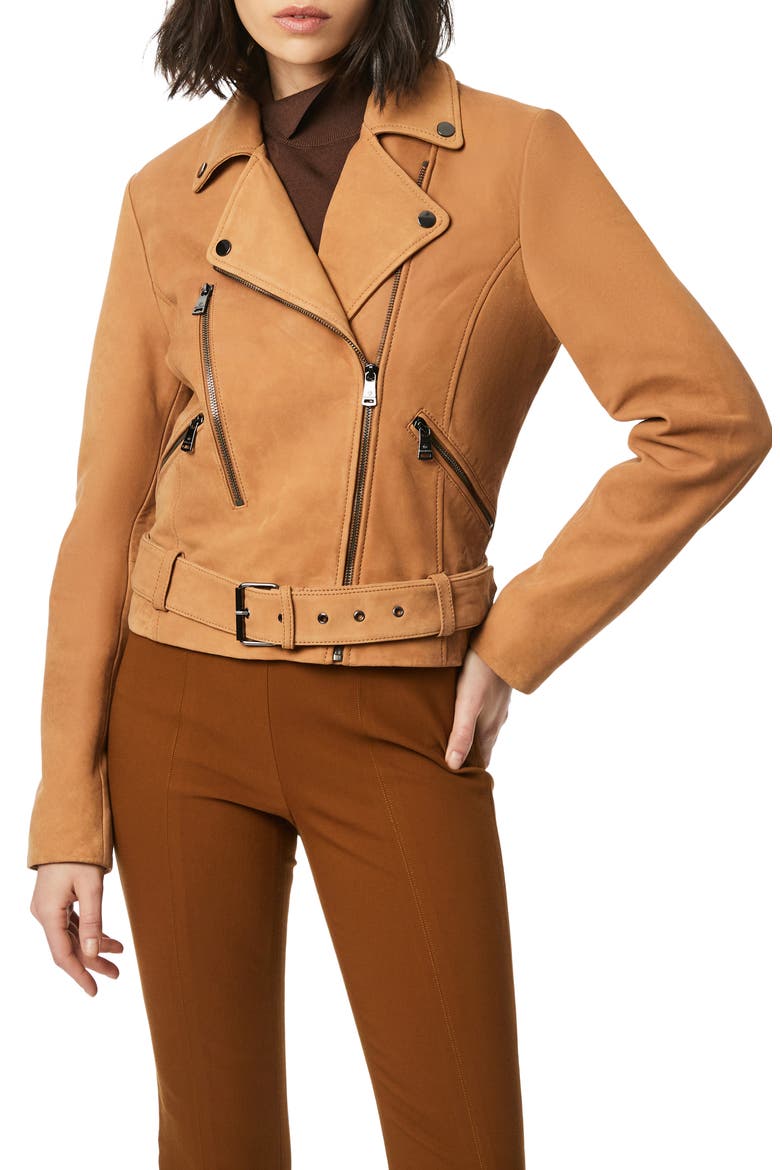 Spessa Leather Moto Jacket, Main, color, COGNAC