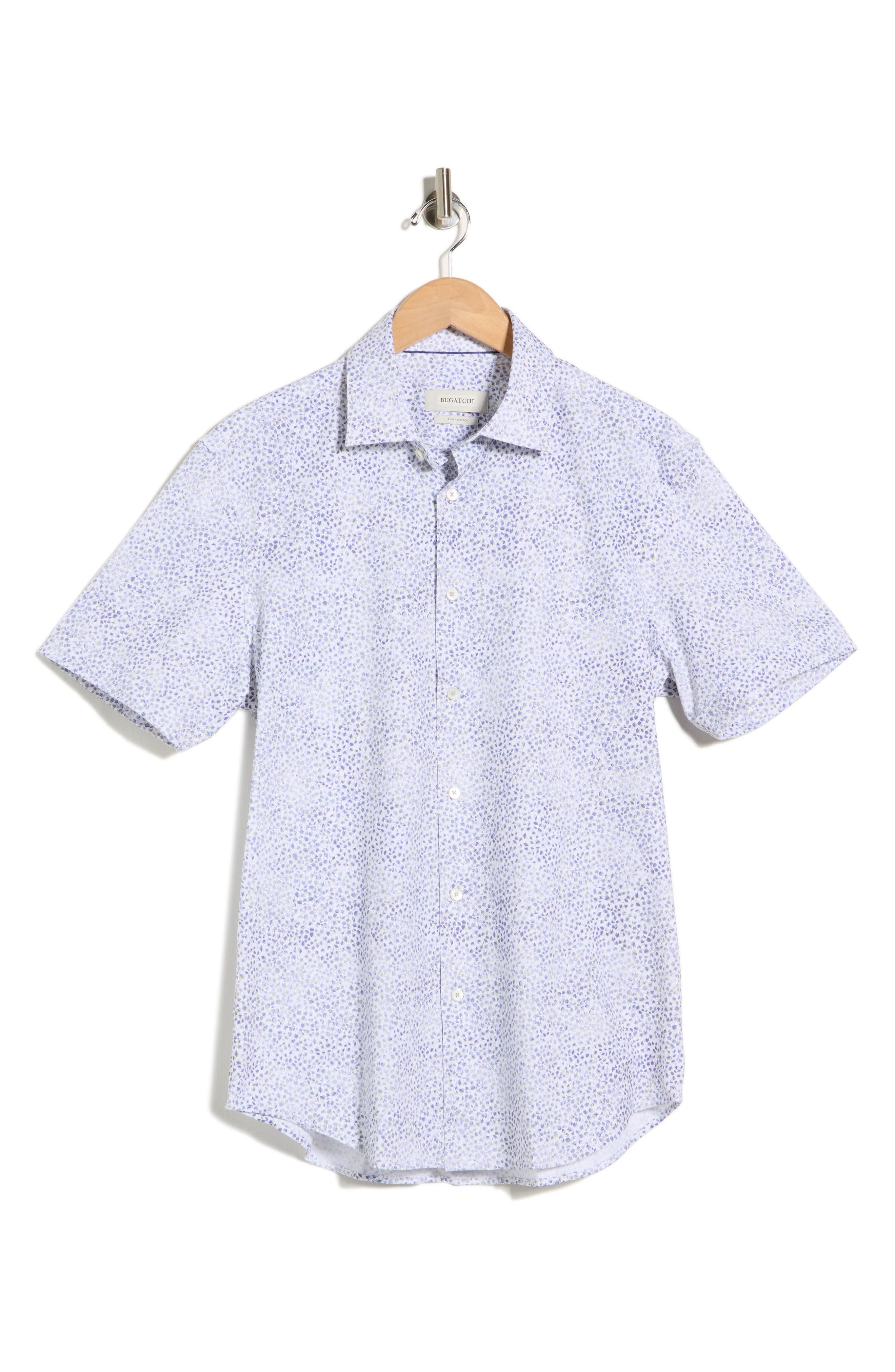 Bugatchi Micro Print Stretch Cotton Short Sleeve Button-Up Shirt