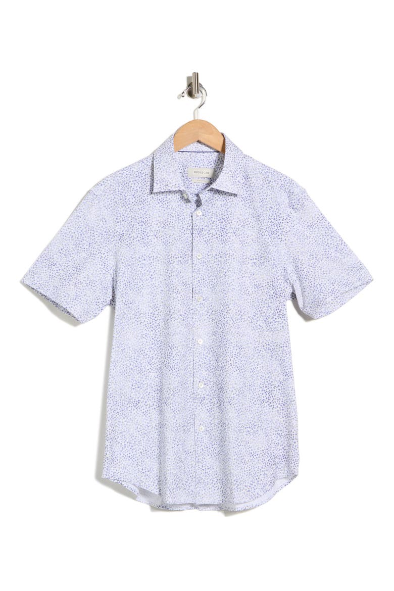 Micro Print Stretch Cotton Short Sleeve Button-Up Shirt, Alternate, color, PEACOAT