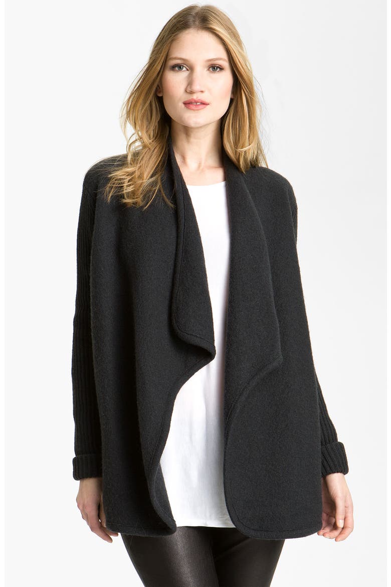 Draped Boiled Wool Jacket, Main, color, GREY BLACK
