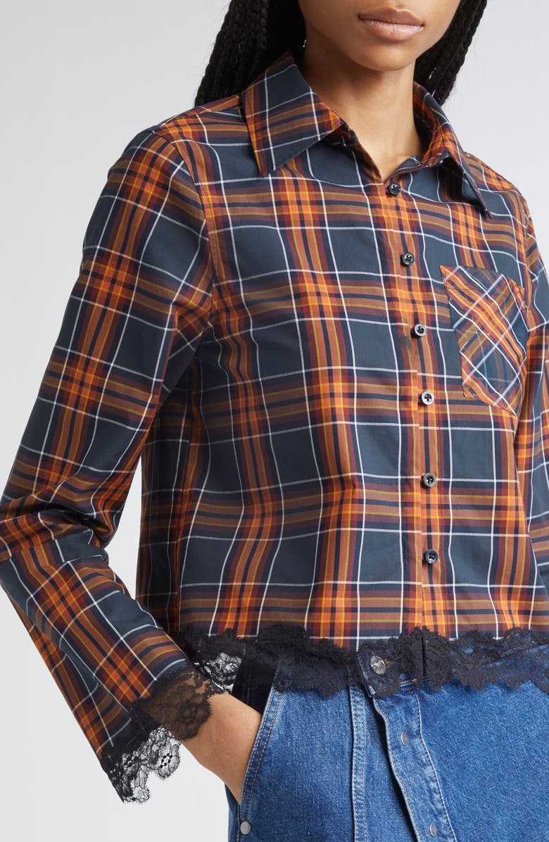 3.1 Phillip Lim Lace Hem Crop Shirt, Alternate, color, Dusk Multi