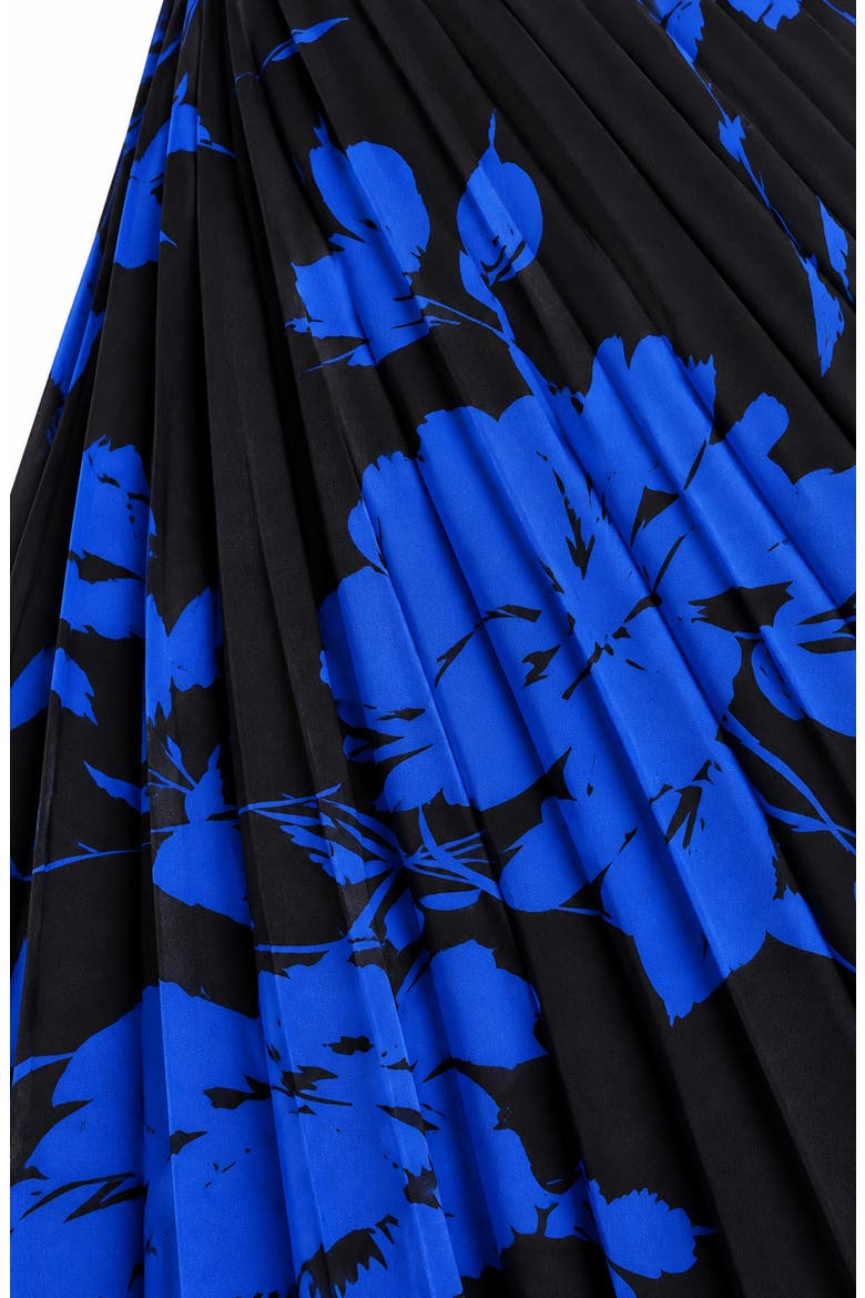 Strapless Pleated Satin Midi Dress, Alternate, color, BLACK / COBALT