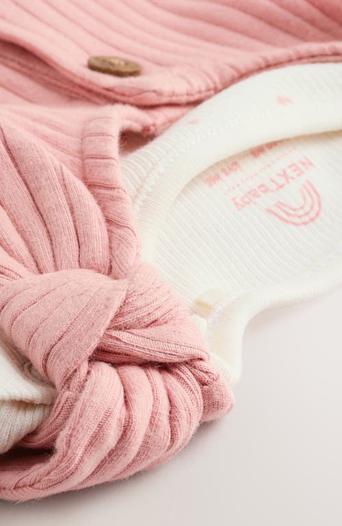 Next Long Sleeve Bodysuit & Ribbed Overalls Set In Pink