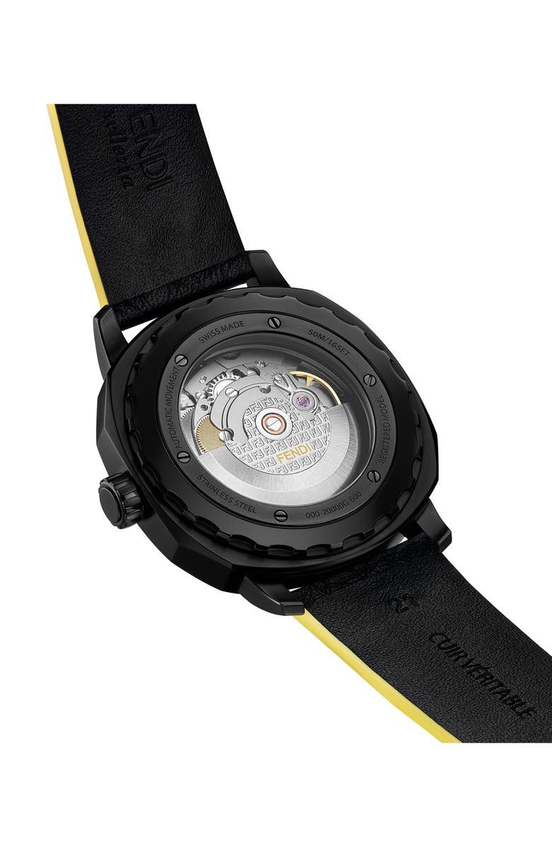 Fendi Selleria Leather Strap Automatic Watch, 42mm, Alternate, color, 