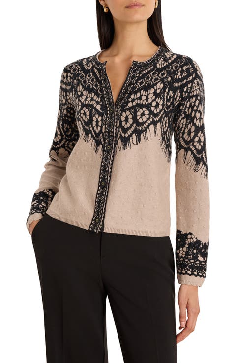 Placed Lace Print Cardigan