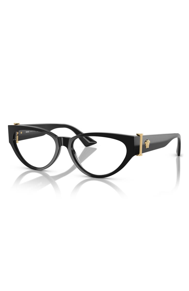 Versace 53mm Cat Eye Optical Glasses, Alternate, color, Black
