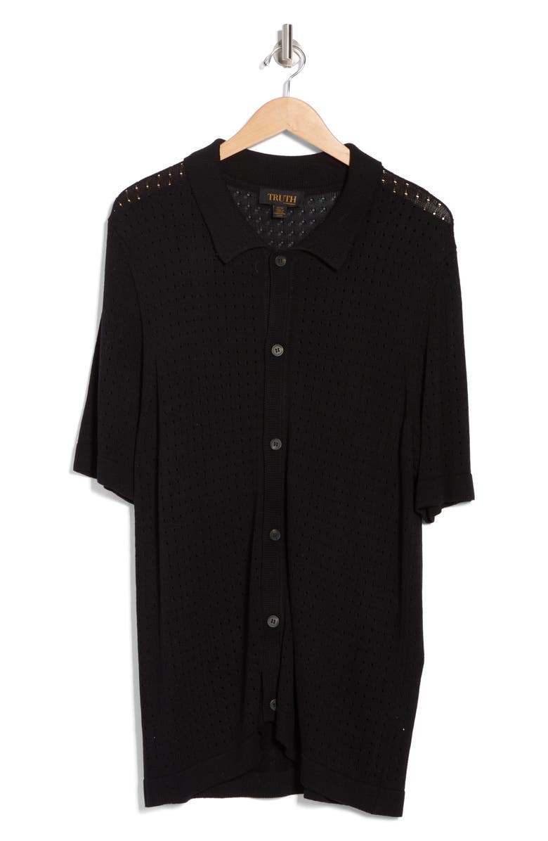 TRUTH Open Stitch Button-Up Cardigan Sweater, Alternate, color, Black