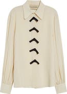 Valentino Bow Detail Silk Crêpe de Chine Button-Up Shirt