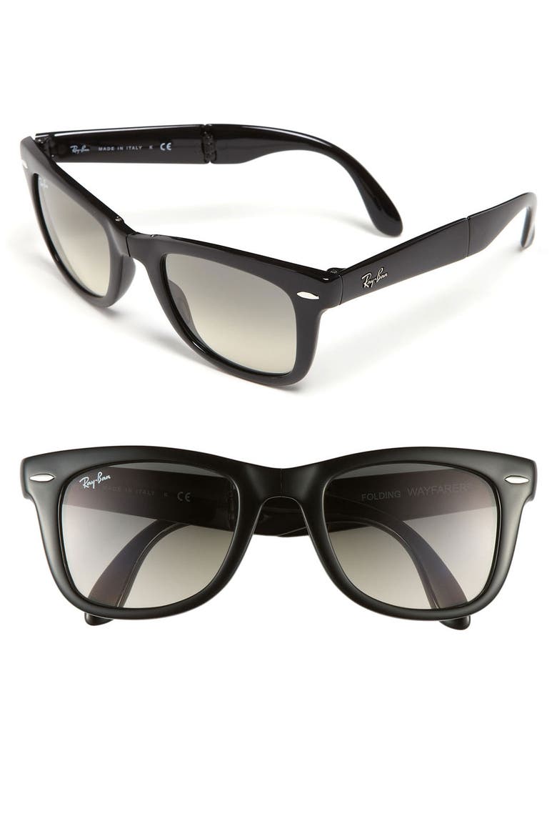 Wayfarer 50mm Folding Sunglasses, Main, color, BLACK/ GREY