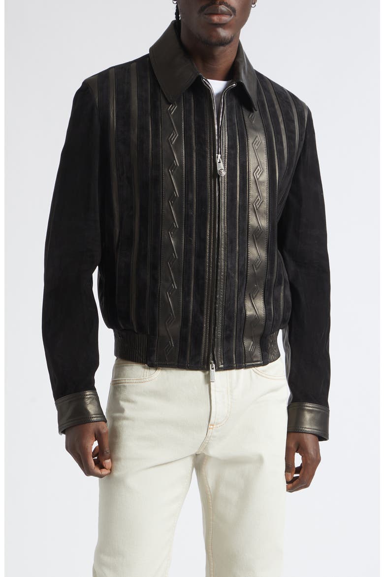 Mixed Media Blouson Jacket, Main, color, BLACK