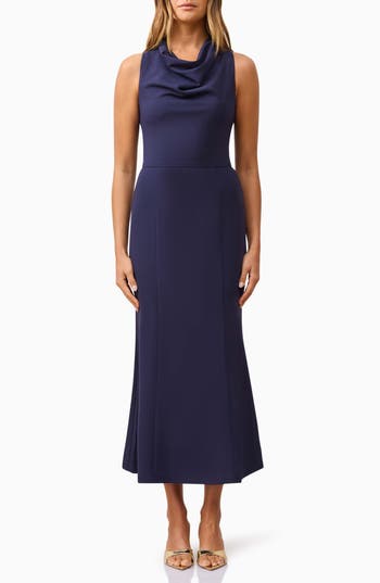 Elliatt Jamie Cowl Neck Cocktail Midi Dress In Blue