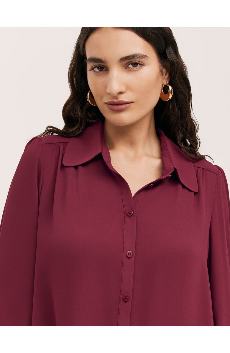 Finery London Melina Chiffon Button Down Blouse, Alternate, color, Burgundy