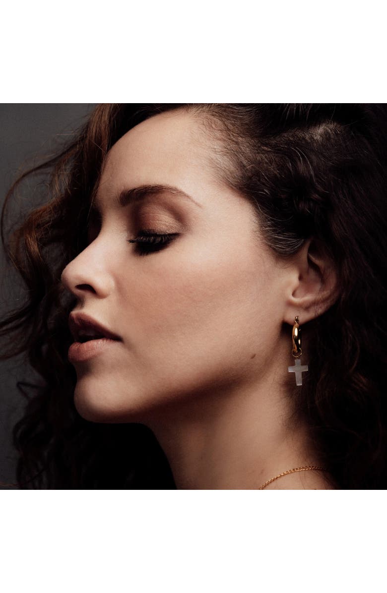 Freya Rose Gold Mini Hoops with Detachable Cross Charms, Alternate, color,