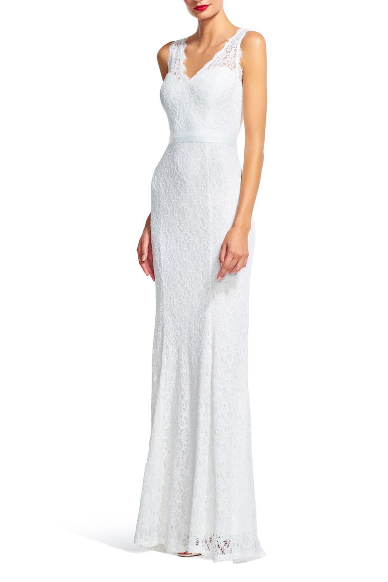 Sleeveless Lace Overlay Illusion Gown, Alternate, color, IVORY