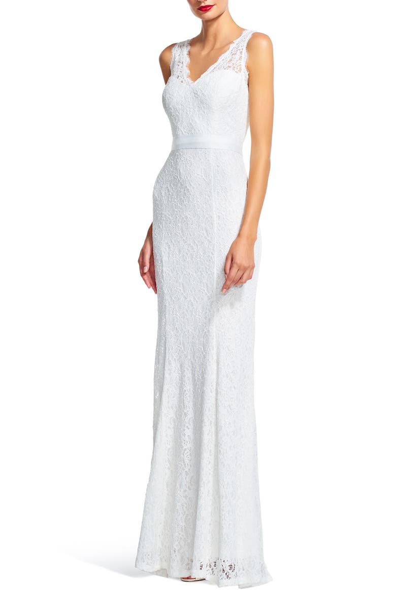 Adrianna Papell Sleeveless Lace Overlay Illusion Gown, Alternate, color,