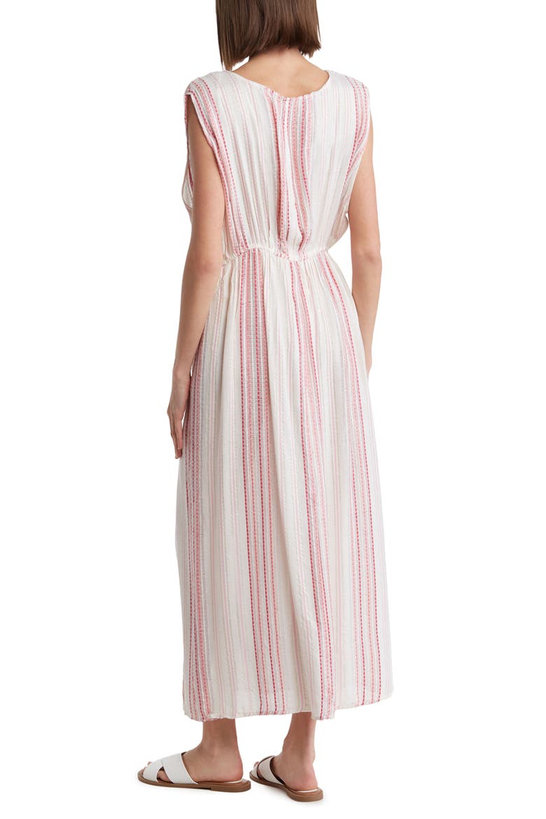 Yarn Dye Front Tie V-Neck Cover-Up Dress, Alternate, color, WHITE/PINK