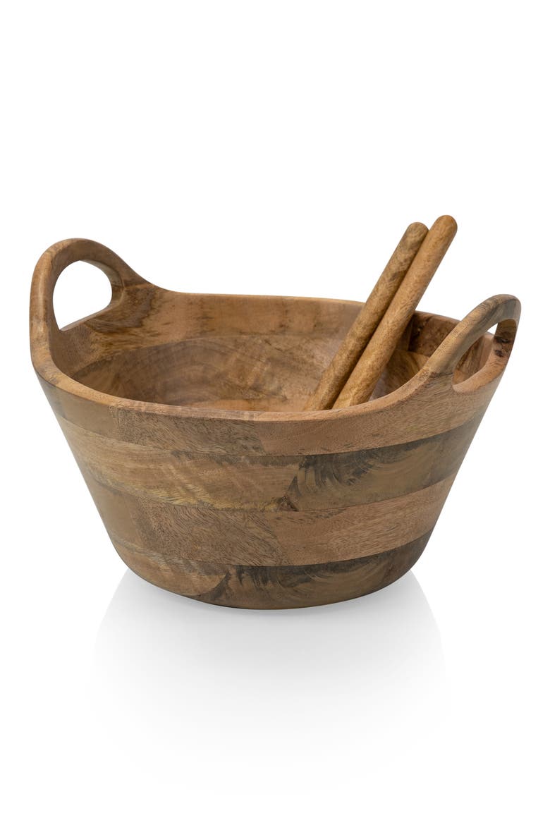 Ciotola Wood Salad Bowl & Servers, Main, color, BROWN