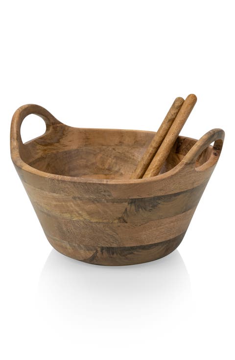 Ciotola Wood Salad Bowl & Servers